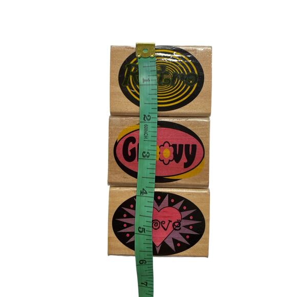 Vintage *NEW* WESTWATER 1999 Groovy Retro Love Wood Mount Ink Stamp Set of 3 - Picture 5 of 6